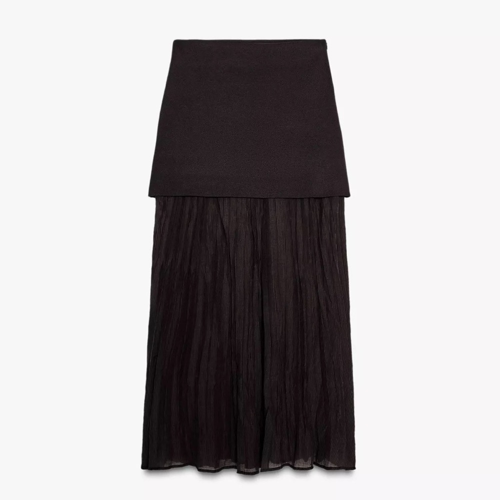 ZARA MIXED PLEATED KNIT SKIRT IN BROWN - MEDIUM